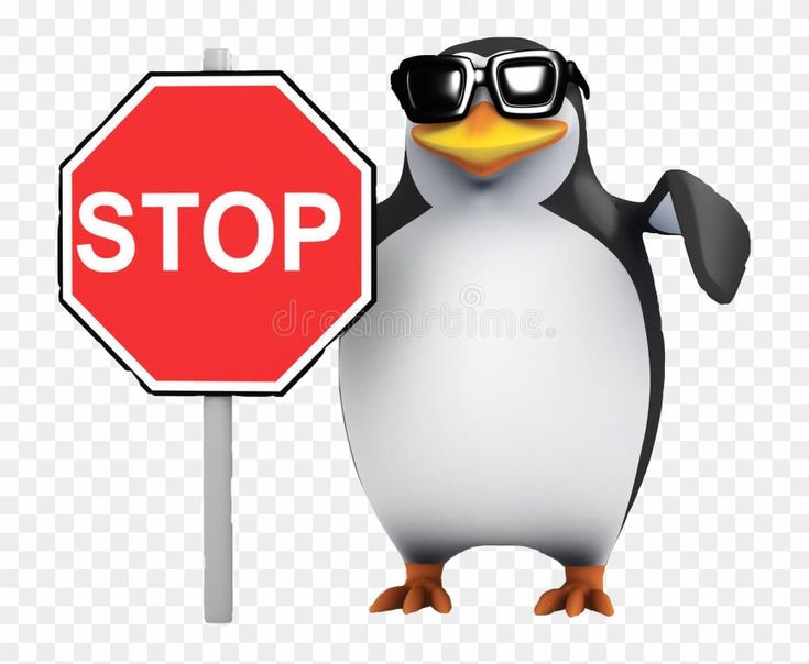 penquin with a stop sign